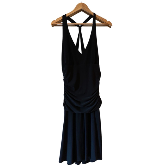 Nine West Black Sleeveless V Neck Dress Size 14 Ruched - Picture 2 of 8